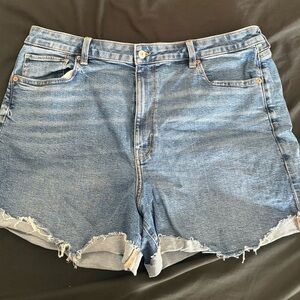 American Eagle Outfitters Blue Jean Shorts High-Waisted Distressed Stretch Mom
